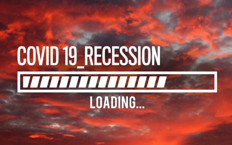 Covid 19 recession loading bar on red sky background